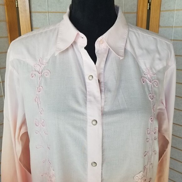 Women's Wrangler Pearl Snap Western Shirt Embroidered 100% Cotton Size Large - Picture 10 of 12